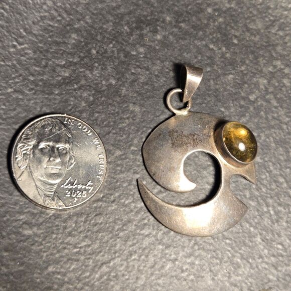 Abstract Spiral Yellow Stone Sterling Silver 925 Pendant - Picture 7 of 7